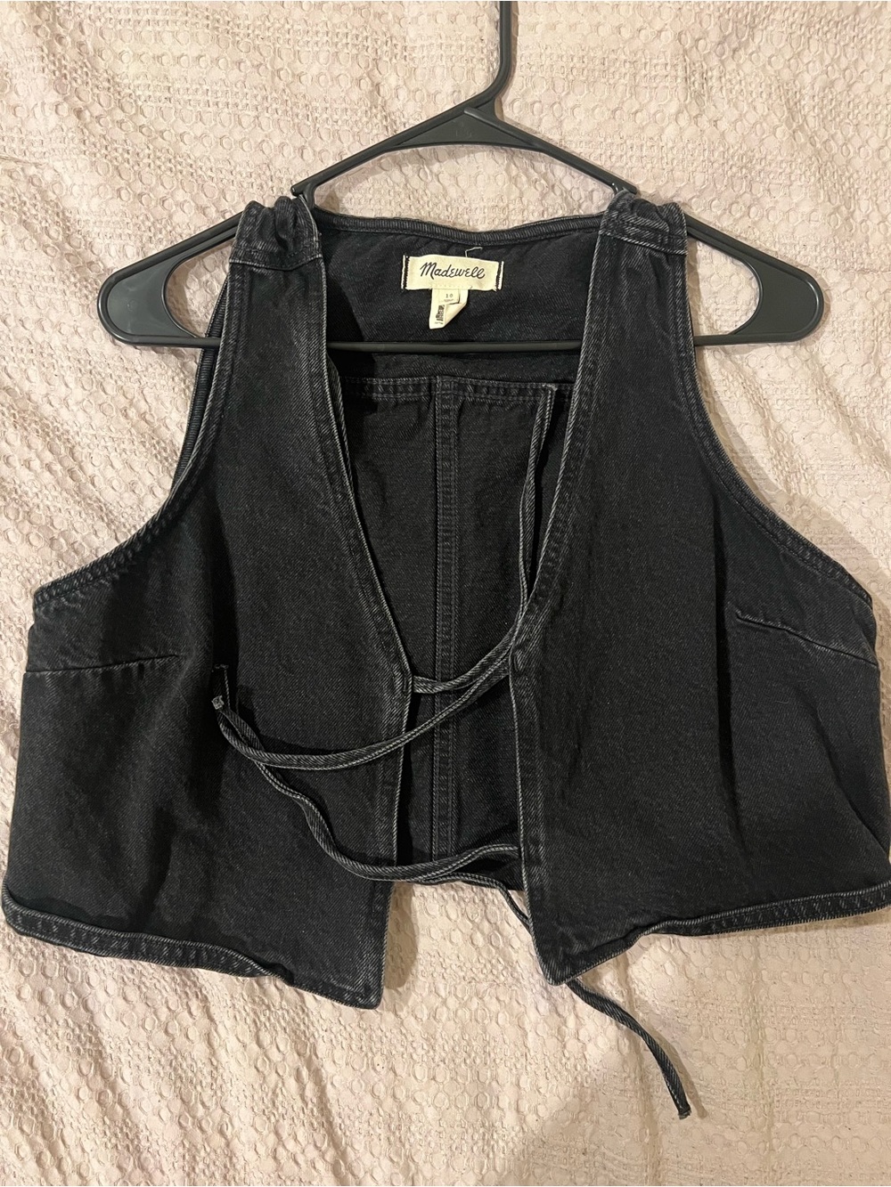 Madewell Black Denim Tie-Front Cropped Vest